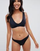 Asos Design Recycled Mix And Match Minimal Plunge Bikini Top-black
