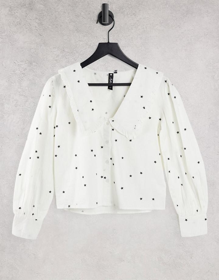 Influence Blouse With Peter Pan Collar In White Star Print