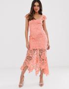 Love Triangle Sweetheart Neck Lace Dress With Cupped Top In Soft Coral - Orange