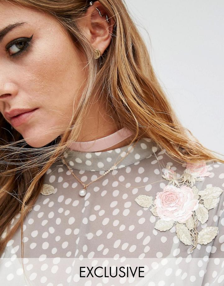 Reclaimed Vintage Blush Velvet & Pearl Layered Choker - Pink