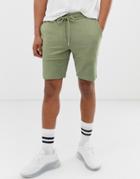 Asos Design Jersey Skinny Shorts With Reverse Panel In Green - Green