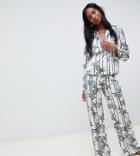 Asos Design Tall Monkey Print Double Breasted Shirt And Pants Pyjama Set - Beige