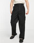 Asos Design High Waist Wide Legs Pants With Contrast Stitch In Black