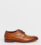 Base London Wide Fit Motif Brogues In Tan Leather