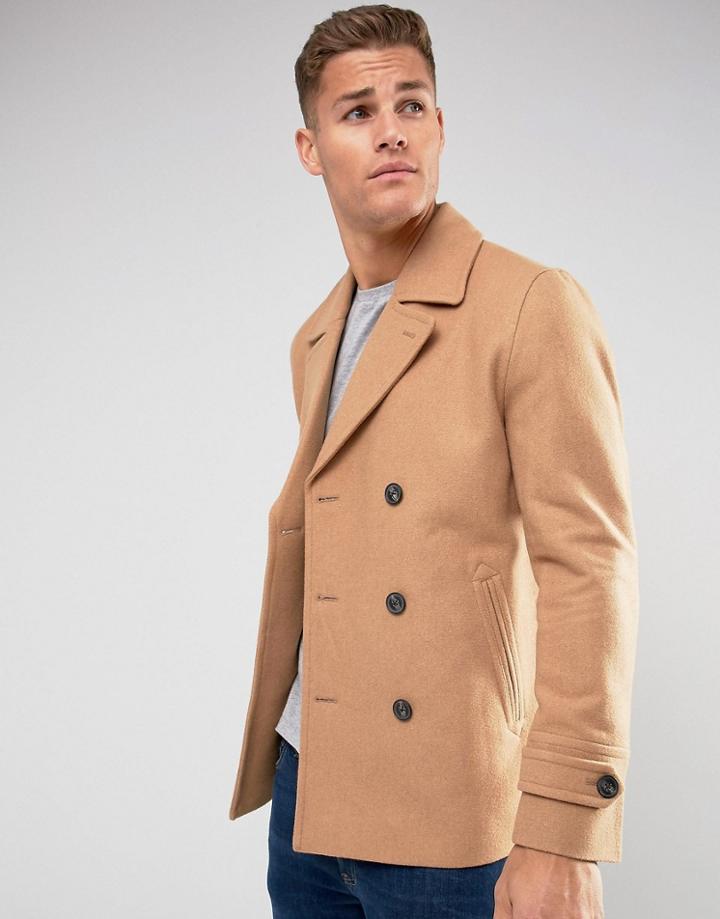 Asos Wool Mix Peacoat In Light Camel - Tan
