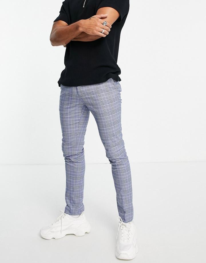 Topman Skinny Checked Pants In Light Blue And Navy