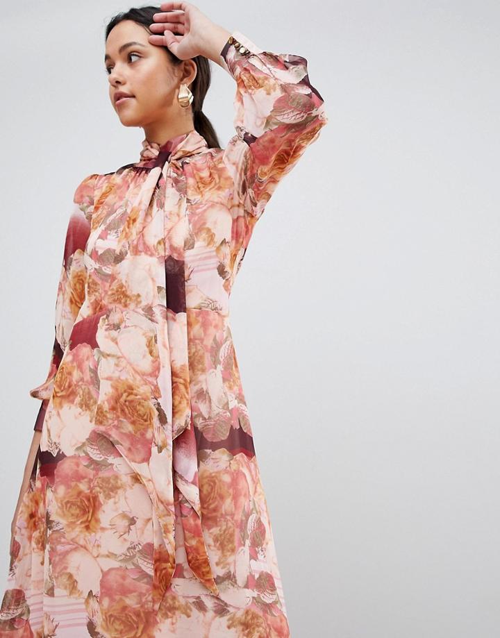 Traffic People Long Sleeve Floral Maxi Dress - Pink