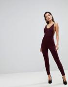 Parallel Lines Bodycon Jumpsuit With Scoop Back - Purple