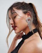 Asos Statement Crystal Fan Drop Earrings - Silver