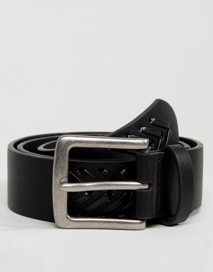 Asos Wide Belt In Black Faux Leather With Braid Detail - Black