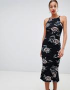 Ax Paris Square Neck Pencil Midi Dress - Black
