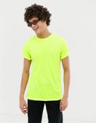 Asos Design Crew Neck T-shirt With Roll Sleeve In Neon - Yellow