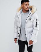 Siksilk Parka Jacket With Faux Fur Hood In Gray