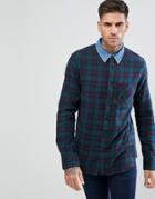 New Look Check Shirt With Denim Collar In Green - Green
