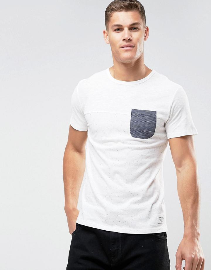 Tom Tailor T-shirt With Block Panel And Pocket - White