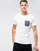Tom Tailor T-shirt With Block Panel And Pocket - White