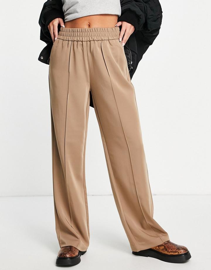 Only Wide Leg Relaxed Pants In Taupe-brown
