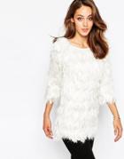 Oh My Love Shaggy Long Sweater - White