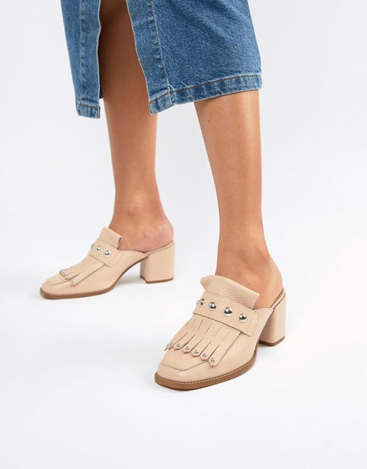 Asos Design Tamika Leather Premium Loafer Mules - Beige
