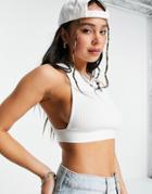 Bershka Knitted Exposed Side Crop Tank In White