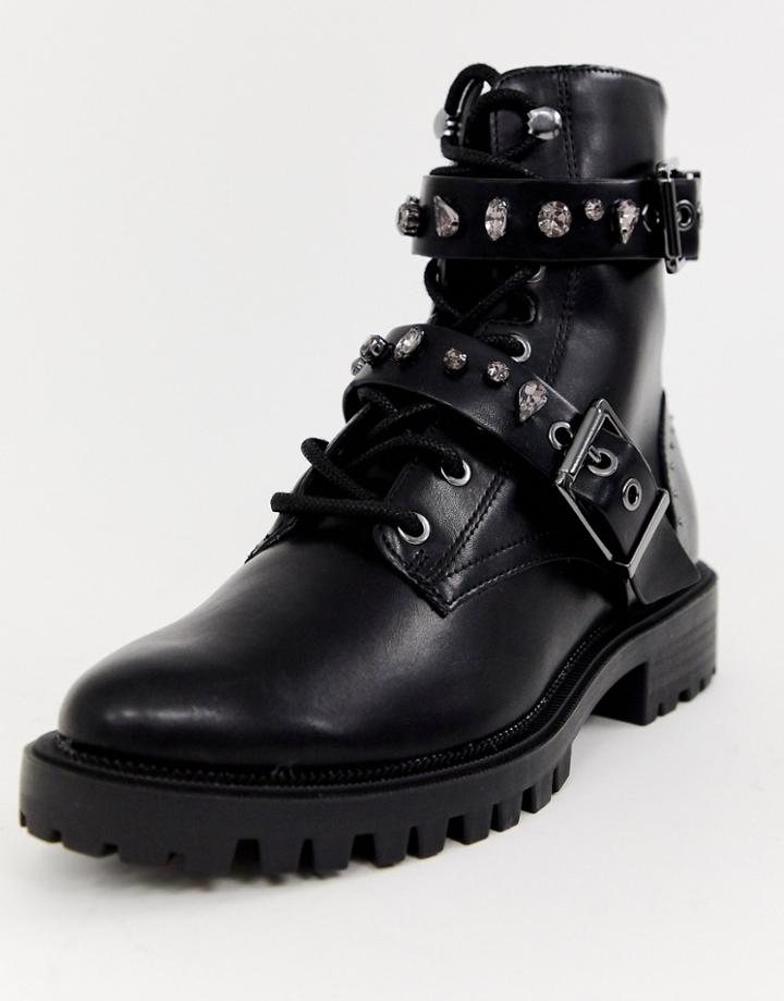 Stradivarius Buckle Biker Boot - Black