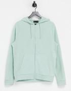 Asos Design Organic Zip Up Hoodie In Green Reverse Fleece