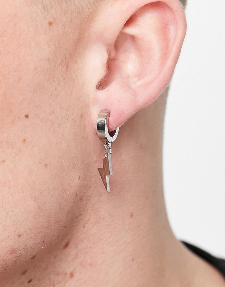 Icon Brand Stainless Steel Lightning Hoop Earrings-silver