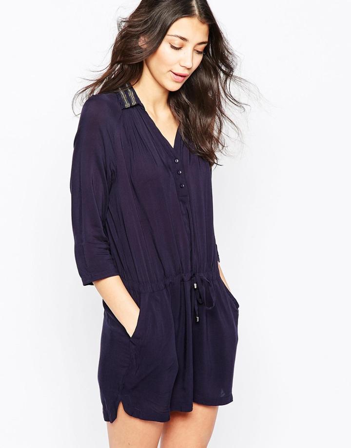See U Soon Shirt Dress With Embellished Collar - Navy