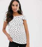 Asos Design Maternity Nursing Cross Over Bardot Top In Polka Dot