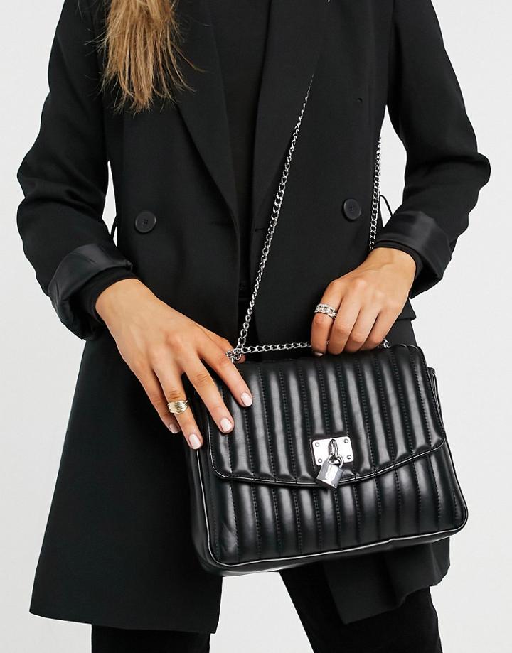 Asos Design Quilted Crossbody Bag With Padlock Detail In Black
