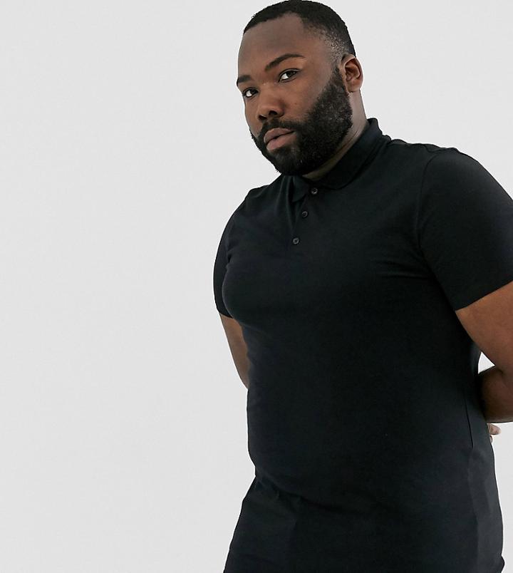 Asos Design Plus Longline Jersey Polo In Black