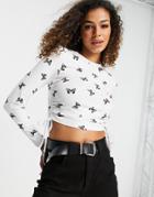 Asos Design Ruched Side Top In Micro Photographic Butterfly-white