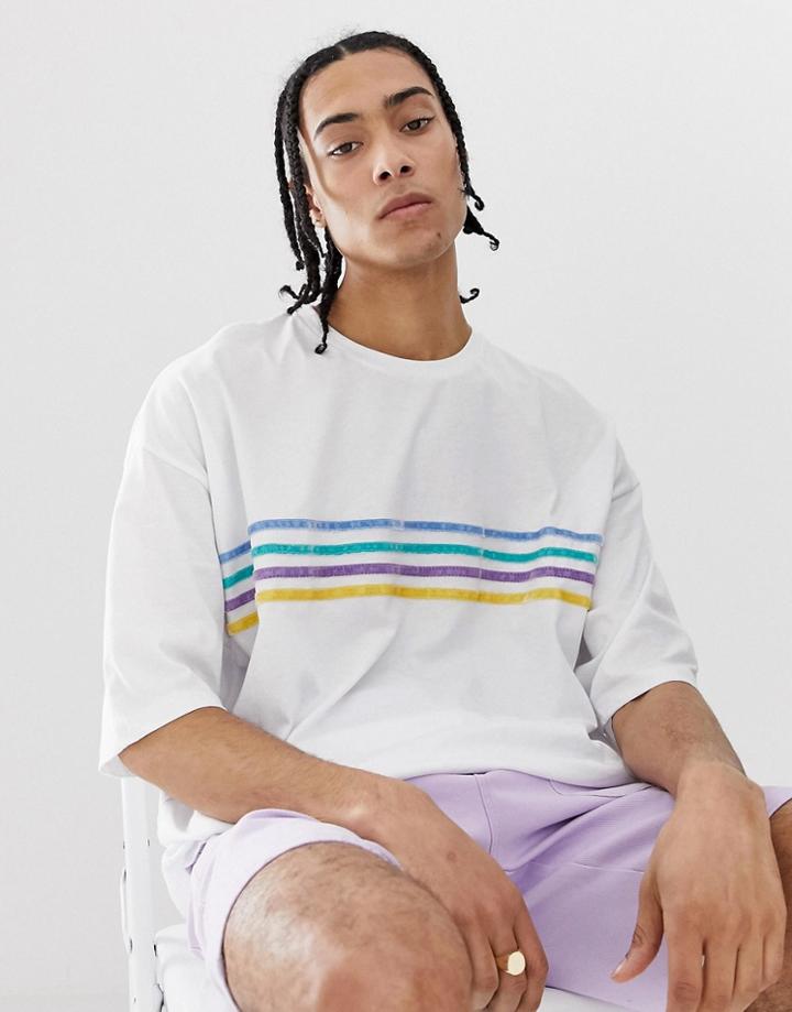 Asos Design Oversized T-shirt With Velour Taping In White