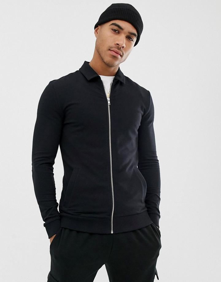 Asos Design Jersey Muscle Harrington Jacket In Black