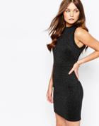First & I Metallic Bodycon Dress With High Neck - Black