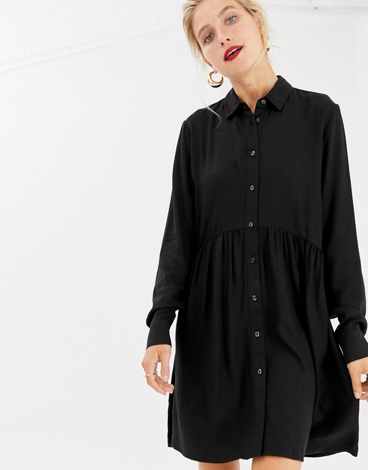 Stradivarius Basic Shirt Dress In Black - Black