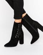 Missguided Lace Up Heeled Ankle Boot - Black