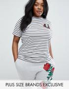 Daisy Street Plus Striped Tee With Embroidery - Multi