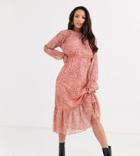 Y.a.s Tall Owa Long Sleeve Ditsy Floral Midi Shirt Dress-pink