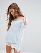 Honey Punch One Sleeve Tie Up Bow Top - Blue
