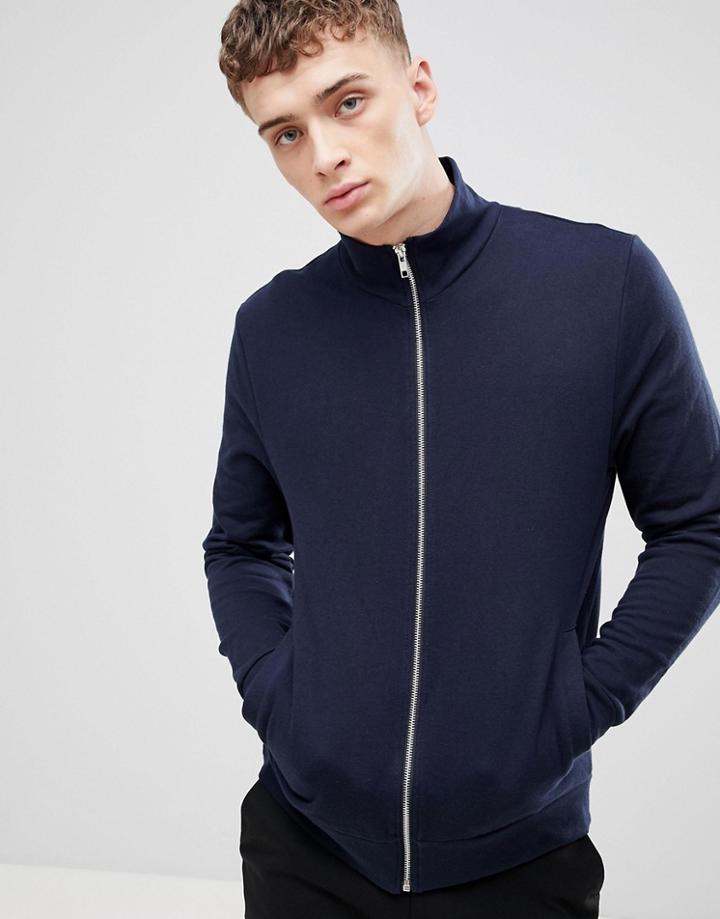 Asos Design Jersey Track Jacket In Navy - Navy