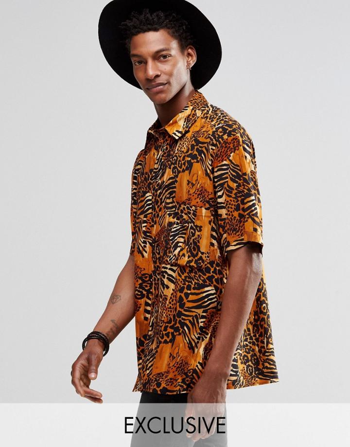 Reclaimed Vintage Festival Shirt In Animal Print - Brown