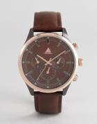 Asos Watch With Brown Faux Leather Strap And Rose Gold Case - Brown