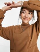 Only Sweat Top Set With Volume Sleeve And Seam Detailing In Brown
