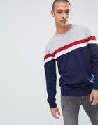 Another Influence Chest Stripe Crew Neck Sweat - Navy