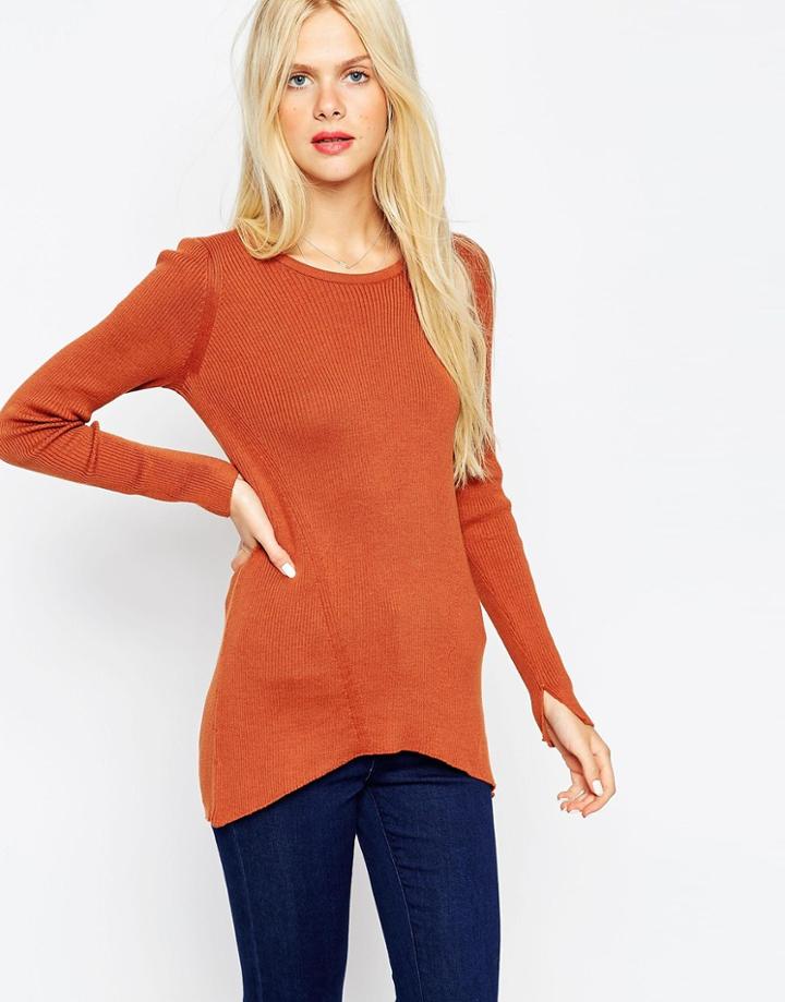 Asos Trapeze Sweater In Rib - Tobacco