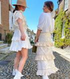 Labelrail X Collyer Twins Midi Skirt With Tiered Skirt And Ladder Trim In Broderie-neutral