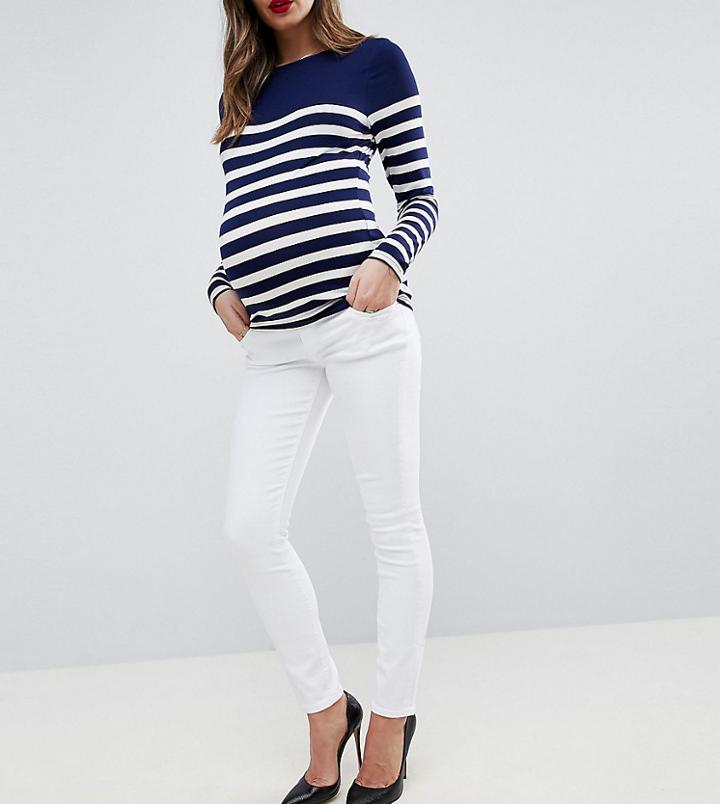Asos Design Maternity Ridley High Waist Skinny Jeans In Optic White With Under The Bump Waistband - White