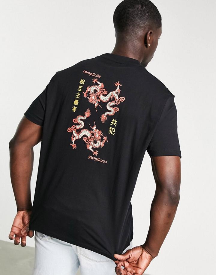 Asos Design Relaxed T-shirt In Black With Dragon Back Print