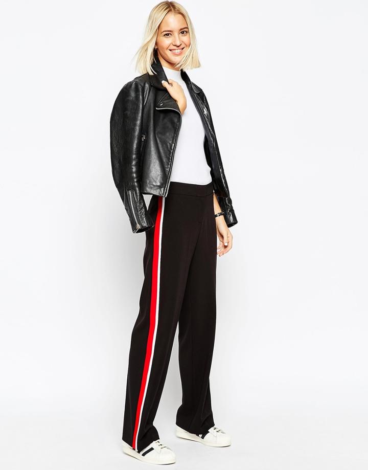 Asos Wide Leg Pant With Side Stripe - Black